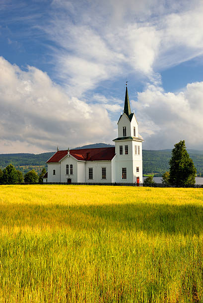 istock church in small town of Norway 520042401
