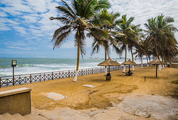 Empty beach cafe in Ghana stock photo