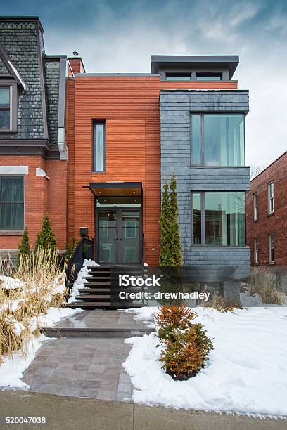 Exterior Of Contemporary Style Townhouse In Winter Stock Photo - Download Image Now