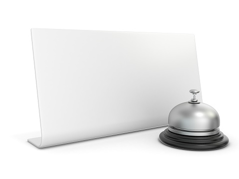 Hotel bell with blank sign. 3D render illustration isolated on white background