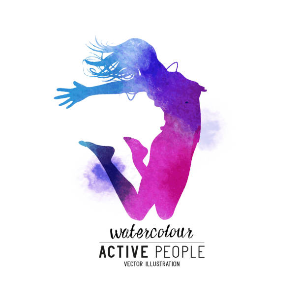 watercolour jumping women vector - woman dancing stock illustrations