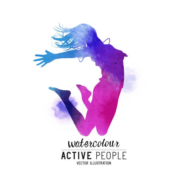Vector illustration of Watercolour Jumping Women Vector