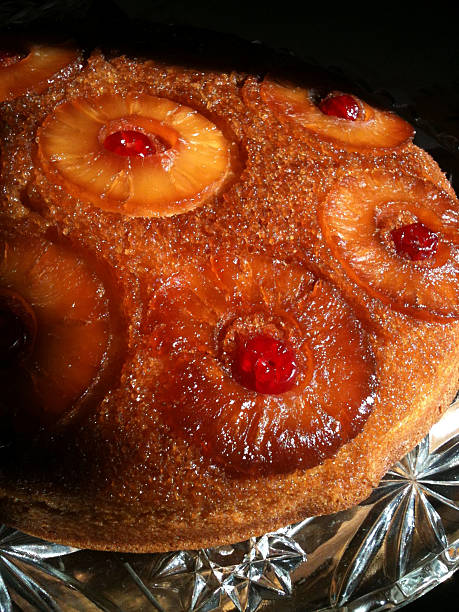 Pineapple Upside Down Cake on Crystal Plate