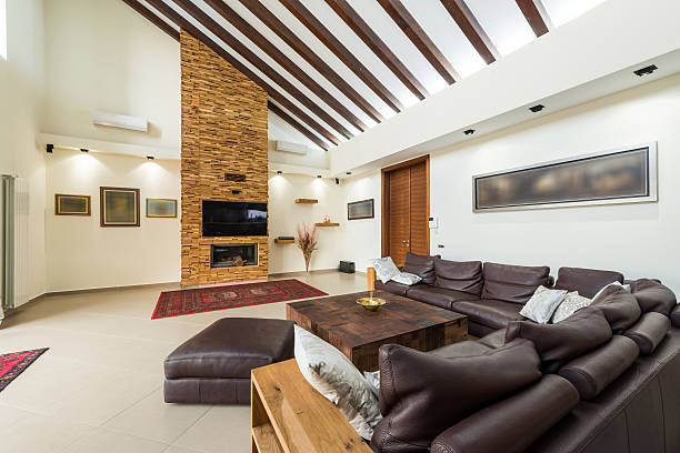istock Interior of attic with fireplace 520053294