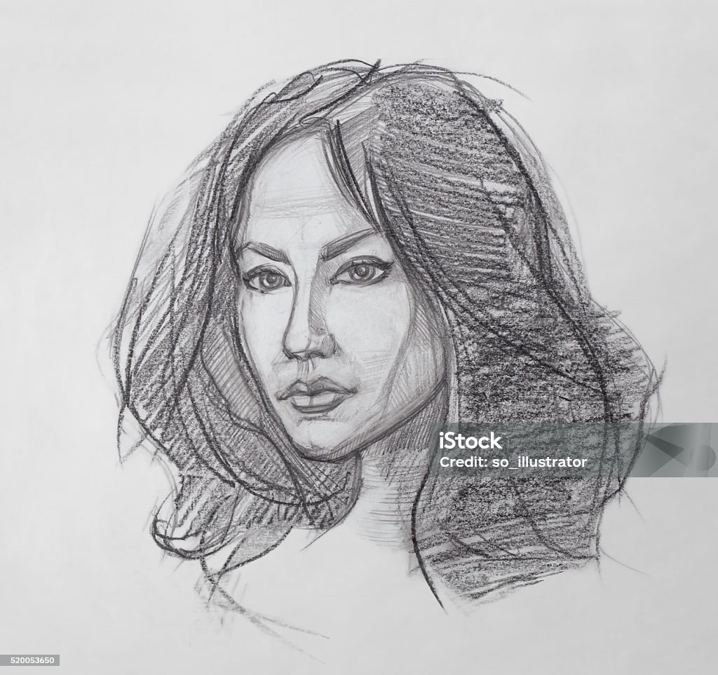 Female Portrait Pencil Drawing Stock Illustration - Download Image ...