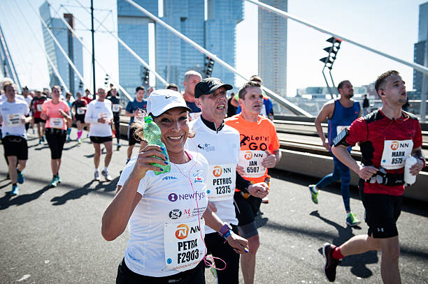 Rotterdam, The Netherlands. 10th Apr, 2016. Participants run on the Erasmus bridge during the Rotterdam Marathon in Rotterdam. Kenyan Marius Kipserem won the race in personal best 2 hours, 06 minutes and 10 seconds edging out last year's winner Ethiopian Solomon Deksisa. In the womenâs contest, Sutume Asefa Kebede went out fast, covering the first 5km in 16:53, a massive 46 seconds ahead of her pursuers and on 2:18 pace. But disaster struck the leader after 30km when she was hit with stitch. As Asefa slowed dramatically, Haylay Gebreslasea chipped away at the deficit en route to her 2:26:15 victory. Conditions were nearly ideal, with a start time temperature of 8C, with little wind and humidity of 62 per cent. © Romy Arroyo Fernandez