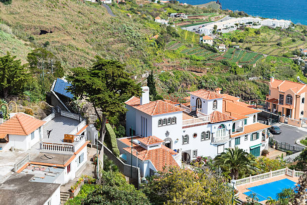 istock Beautiful resort with hill behind it in Madeira 520054780
