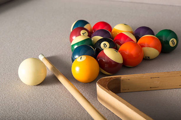 istock Pool Table, Racked Balls, Cue Ball and Cue Stick 520060594