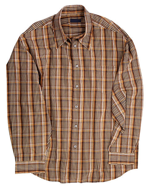 istock Man's brown cotton plaid shirt 520072505