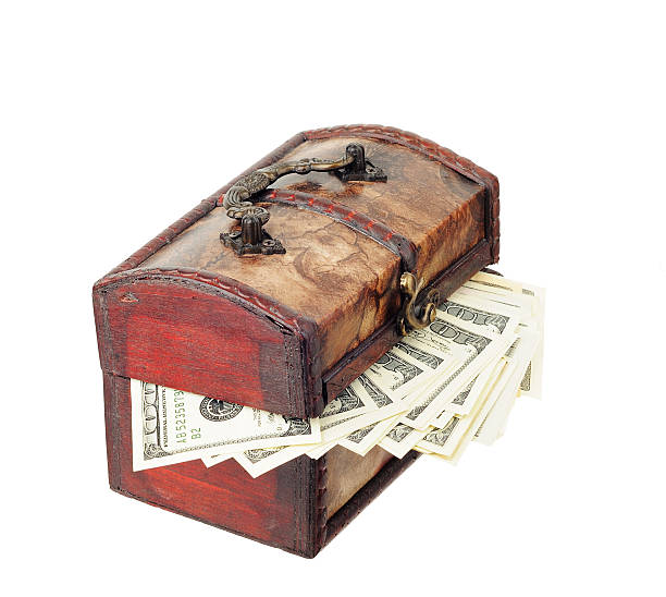 istock Wooden chest with dollars 520073553