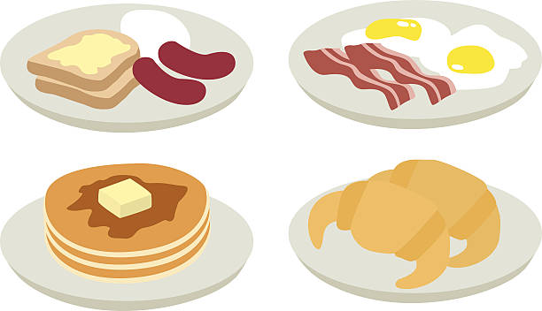 ilustrações, clipart, desenhos animados e ícones de ilustração de café da manhã - breakfast eggs plate bacon