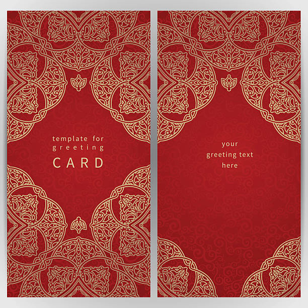 illustrations, cliparts, dessins animés et icônes de cartes vintage ornement de style oriental. - silk textile red backgrounds