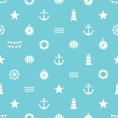 Simple Seamless Pattern With Flat Sea Elements Stock Illustration ...