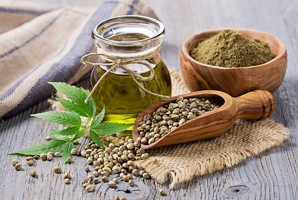 istock Hemp oil n a glass jar 520091592