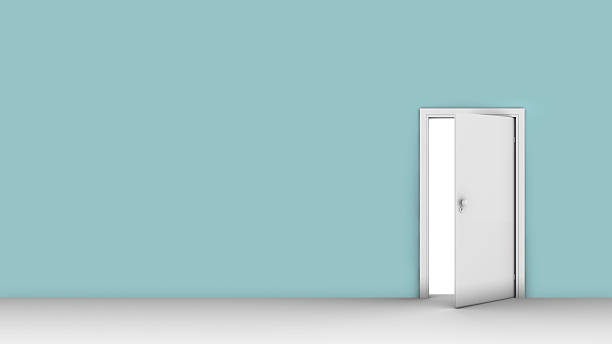 istock 3d illustration of wall with opened door 520096040