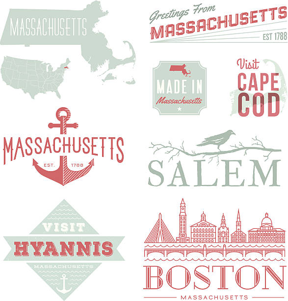 massachusetts typografie - clock tower illustrations stock-grafiken, -clipart, -cartoons und -symbole