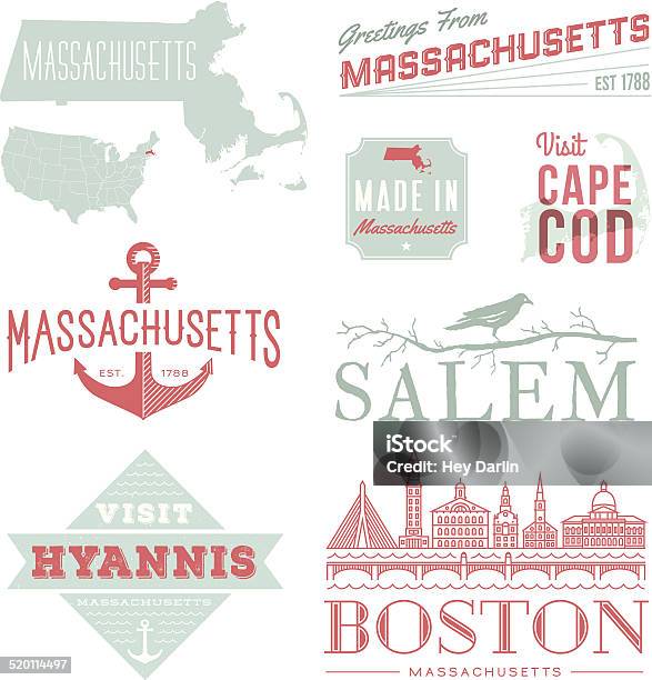 Massachusetts Typography Stock Illustration - Download Image Now - Boston - Massachusetts, Massachusetts, Cape Cod