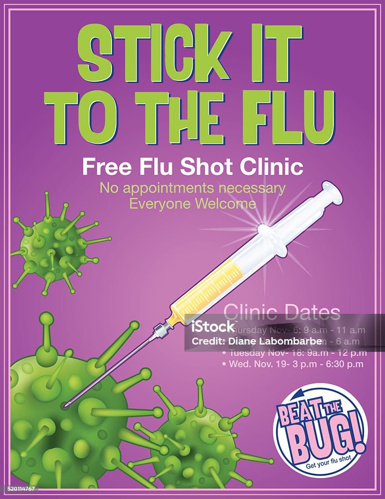 인플루엔자 슛 포스터 형판 - 로열티 프리 독감 예방접종 벡터 아트
