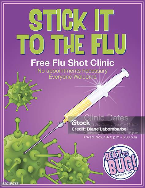 인플루엔자 슛 포스터 형판 독감 예방접종에 대한 스톡 벡터 아트 및 기타 이미지 - 독감 예방접종, 포스터, 진료소