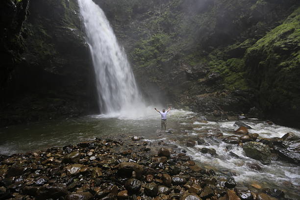 wasserfall - natural phenomenon waterfall rock tranquil scene stock-fotos und bilder