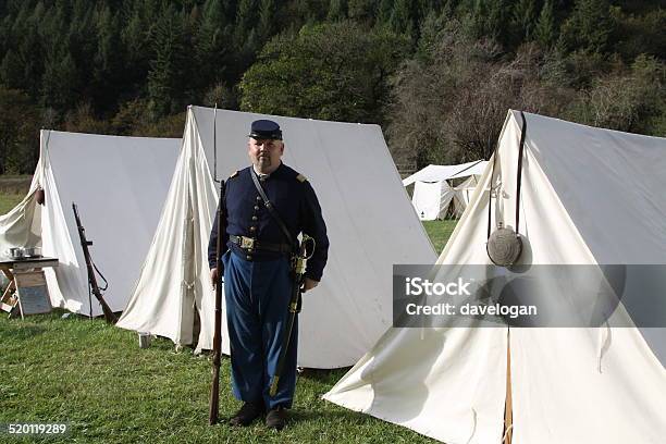 Civil War Union Soldier Guarding His Encampment Stock Photo - Download Image Now - American Civil War, Armed Forces, Barracks