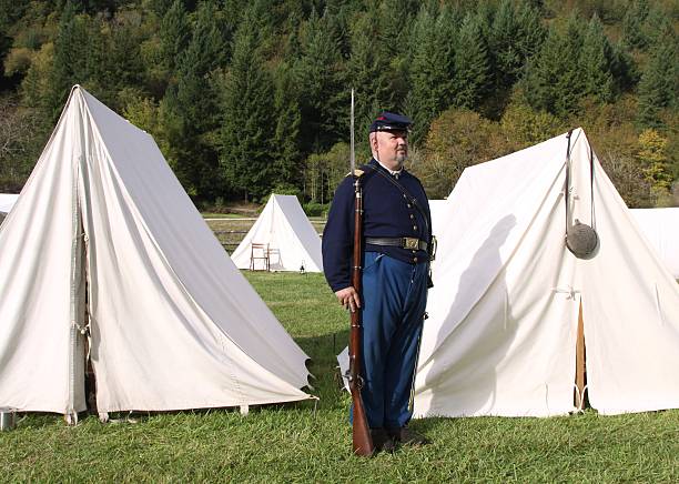 istock Union Civil War Soldier Guarding His Encampment 520119293