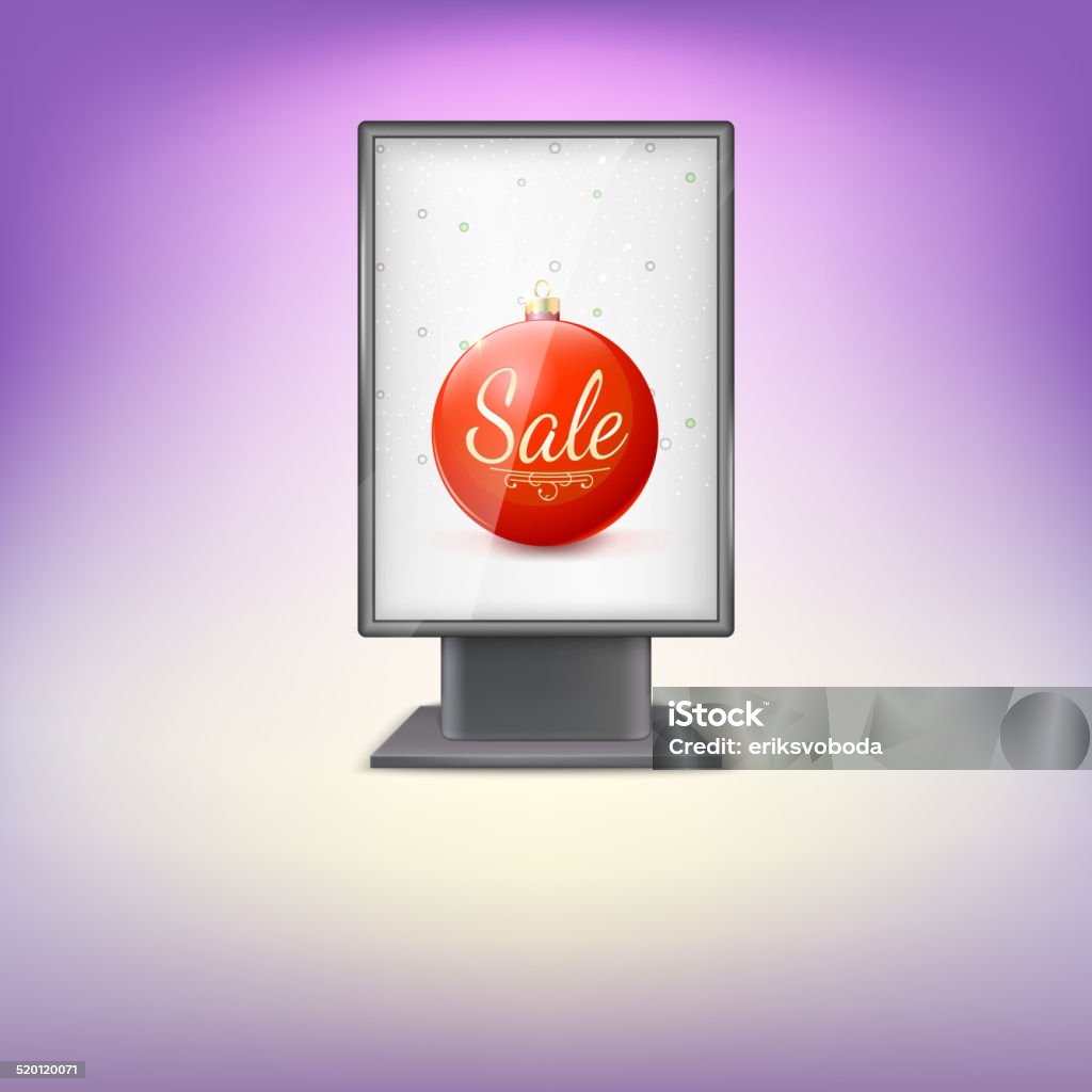 Black lightbox with Red Christmas tree ball and advertising. Black lightbox with Red Christmas tree ball and advertising. Christmas sale Advertisement stock vector