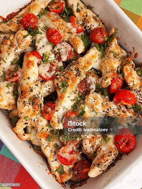 Italian Chicken Bake With Mozzarella Stock Photo - Download Image Now - Baked, Baking, Casserole