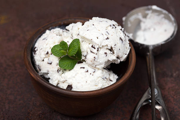 vanilla ice cream with chocolate chips - straciatella stock photo