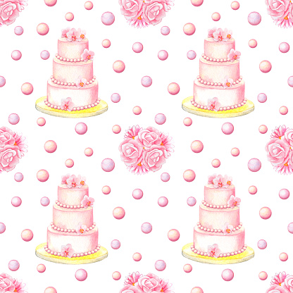 istock Cake and Bunch Watercolor Seamless Pattern 520124098