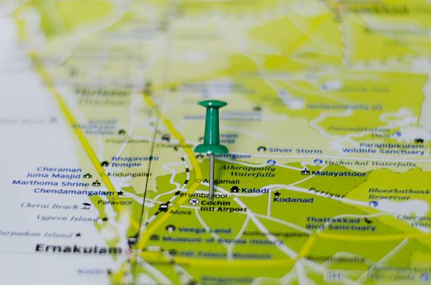 istock Cochin International Airport Marked on Map with Red Pushpin 520124156