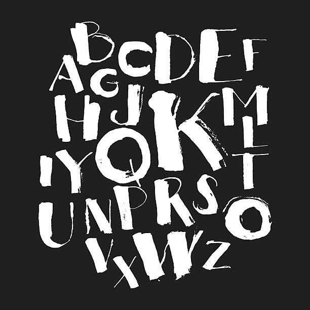 ilustrações, clipart, desenhos animados e ícones de por escrito de caligrafia e gravação grunge fonte alfabeto - alphabet design element text text messaging