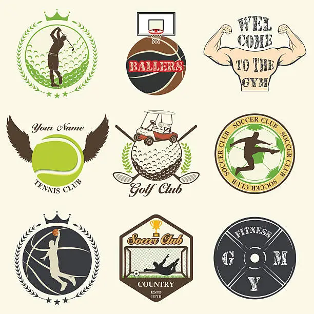 Vector illustration of Set of vintage sports emblems