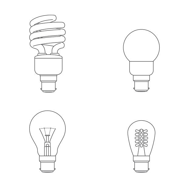 ilustraciones, imágenes clip art, dibujos animados e iconos de stock de bombillas_tapa de bayoneta b22 - fluorescent light resourceful energy fuel and power generation