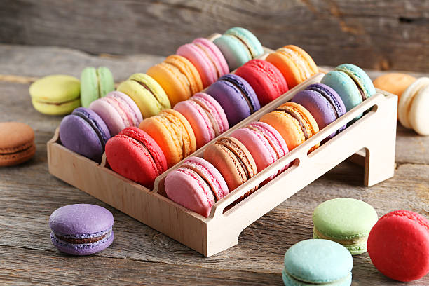 istock French colorful macarons on the wooden stand 520129526