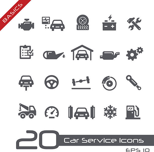 auto-service-ikonen-basics - car battery car battery auto repair shop stock-grafiken, -clipart, -cartoons und -symbole