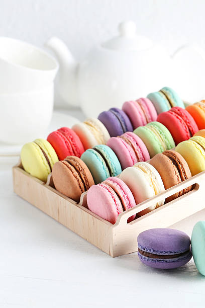 istock French colorful macarons on the wooden stand 520129992