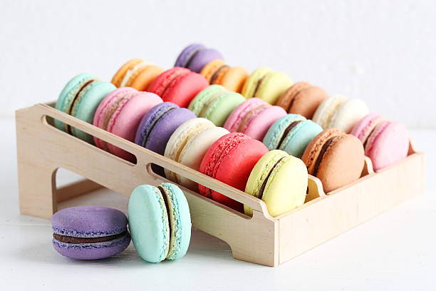istock French colorful macarons on the wooden stand 520130086
