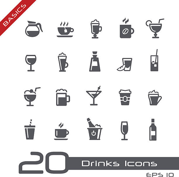 ilustraciones, imágenes clip art, dibujos animados e iconos de stock de bebidas iconos-conceptos básicos - wineglass symbol coffee cup cocktail