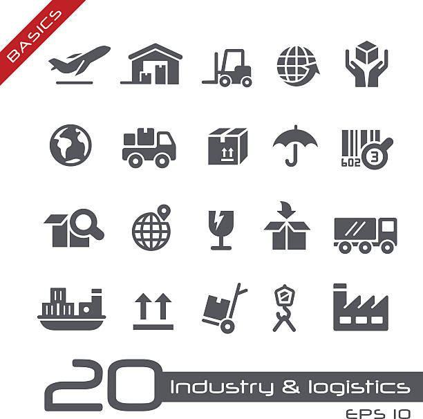 industrie und logistik-symbole-basics - lieferkette stock-grafiken, -clipart, -cartoons und -symbole
