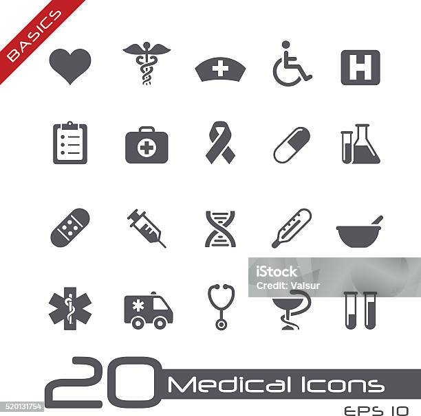 Ilustración de Médicos Icons Basics y más Vectores Libres de Derechos de Ícono - Ícono, Personal de enfermería, Caduceo