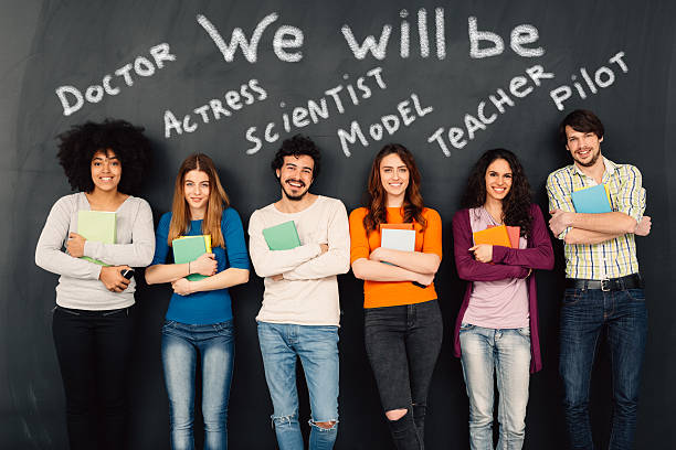 Group of students dreaming about careers