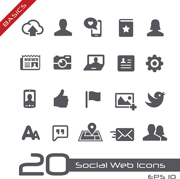 소셜 웹 아이콘// 기본요건 - web page internet profile e mail stock illustrations