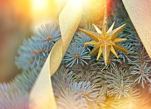 golden christmas star - christmas decoration - piek kerstversiering stockfoto's en -beelden