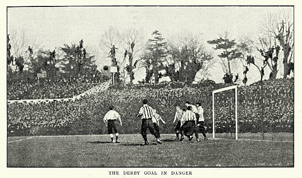 1899 FA Cup Final -  Sheffield United vs Derby County Vintage illustration of the 1899 FA Cup Final contested by Sheffield United and Derby County at Crystal Palace. Sheffield United won 4â1, with four second half goals scored by Jack Almond, Walter Bennett, Billy Beer and Fred Priest after John Boag had scored a first half opener for County. The Graphic, 1899 fa cup stock illustrations