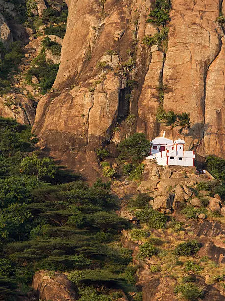 Small Hindu temple in the steep mountains near Kanyakumari (south India)