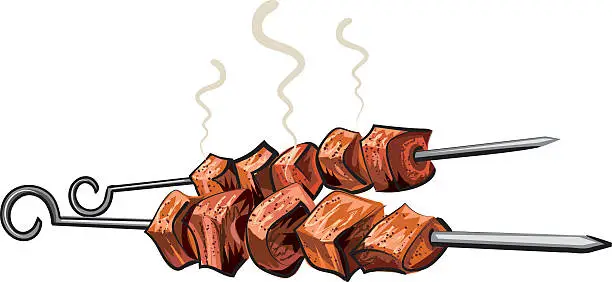 Vector illustration of meat kebab grilled