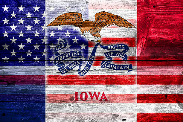 istock USA and Iowa State Flag 520165061