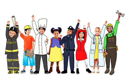 Diverse Multiethnic Children with Different Jobs
