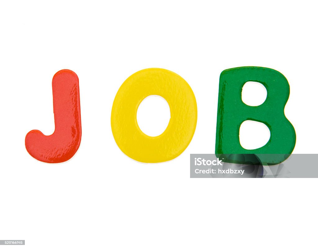 job Wooden letters spelling the word  " job "  on white background. Alphabet Stock Photo